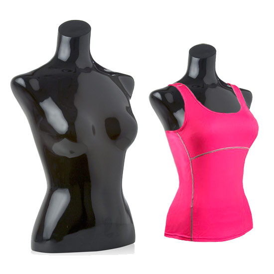 Gloss Black Female Torso Display - Self Standing