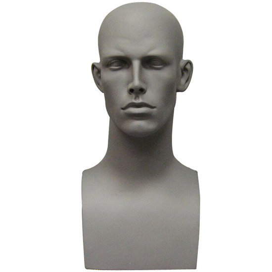 Fiberglass Male Head Display - Matte Gray