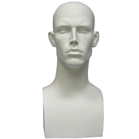 Fiberglass Male Head Display - Matte White