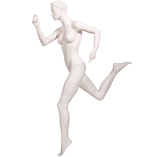 Realistic Female Running Mannequin with Leg Back - Matte Off-White