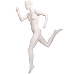 Realistic Female Running Mannequin with Leg Back - Matte Off-White