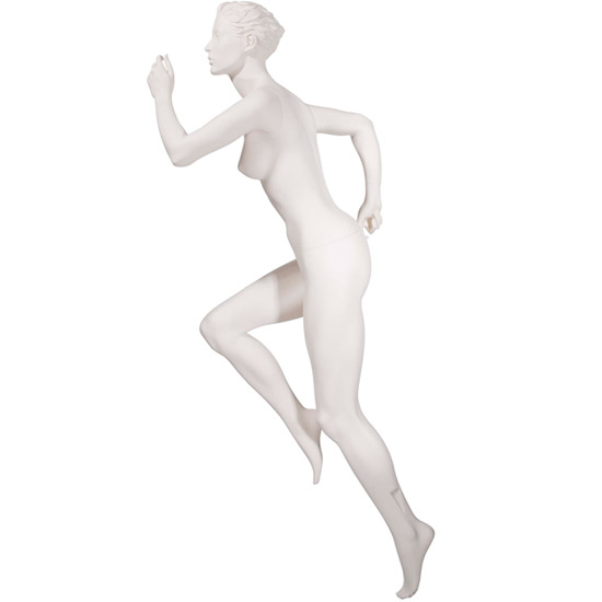 Realistic Female Running Mannequin with High Knee - Matte Off-White