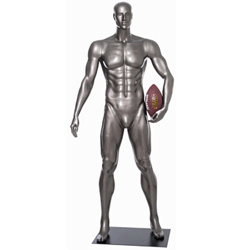Football Player Mannequin Standing Tall with Football