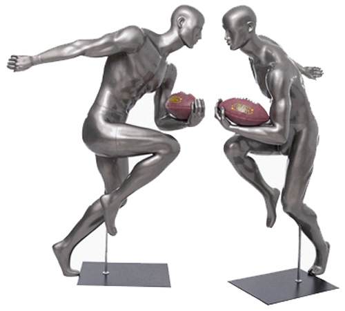 Football Player Mannequin Running With Football