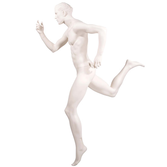 Realistic Male Running Mannequin with Leg Back - Matte Off-White