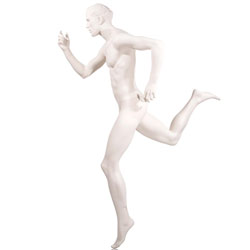 Realistic Male Running Mannequin with Leg Back - Matte Off-White